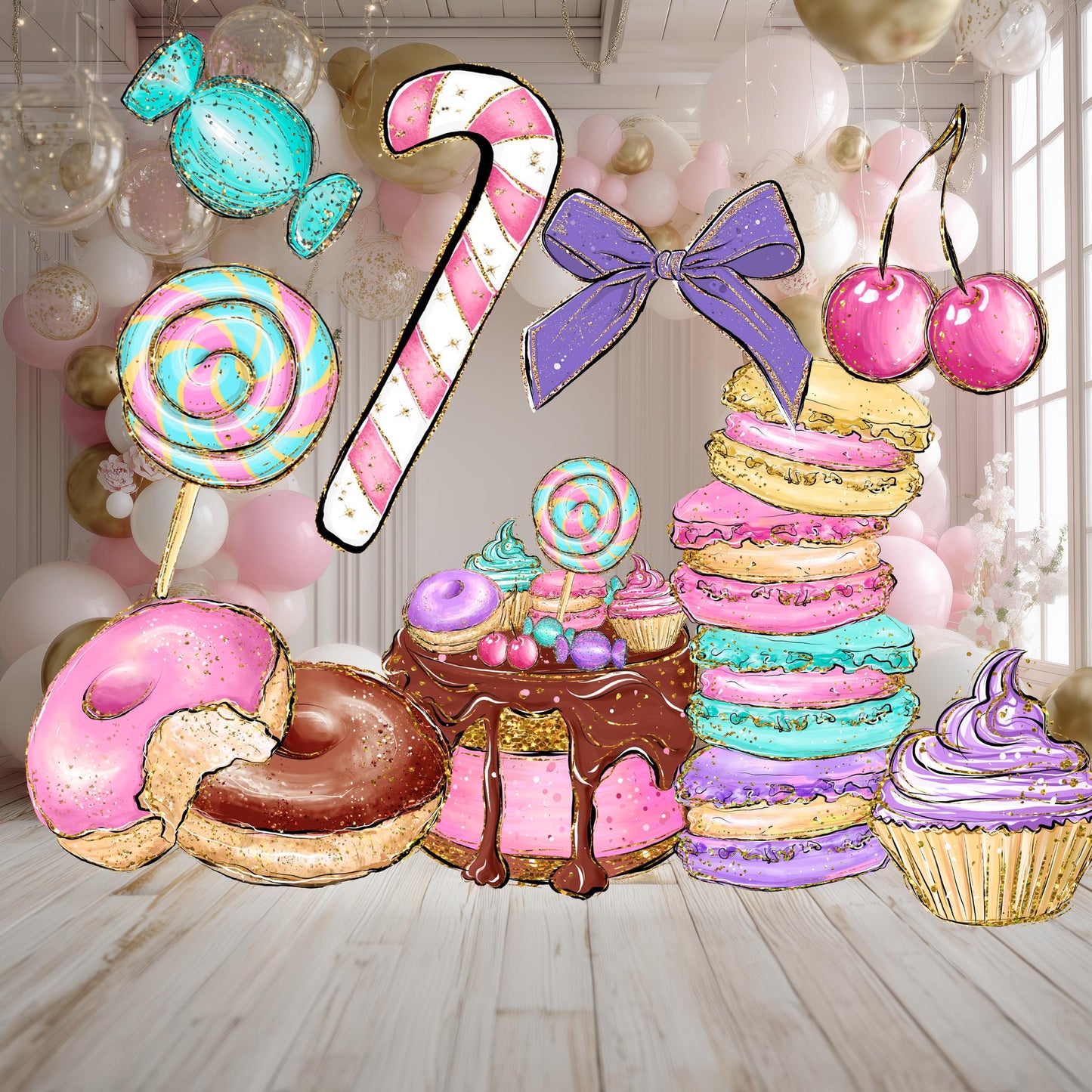 Candyland Cutouts Decor (Candy Props Set), Candy Shop Backdrop, Two Sweet Birthday, Ice Cream Baby Shower, Lollipop, Donuts, Candy Theme Decor, Sweet Store