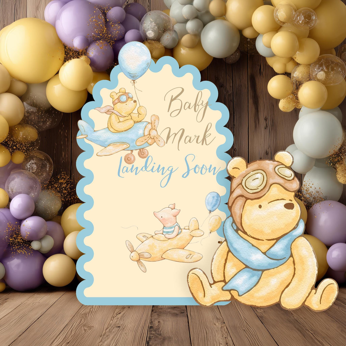 Classic Blue Honey Bear Cutouts, Airplane, Boy Baby Shower Decor, Backdrop, Yard Sign, Aviator Bear, First Birthday, Classic Bear