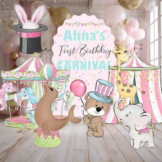 Pastel Pink Circus Party Cutouts — custom party decor, printed and cut to shape