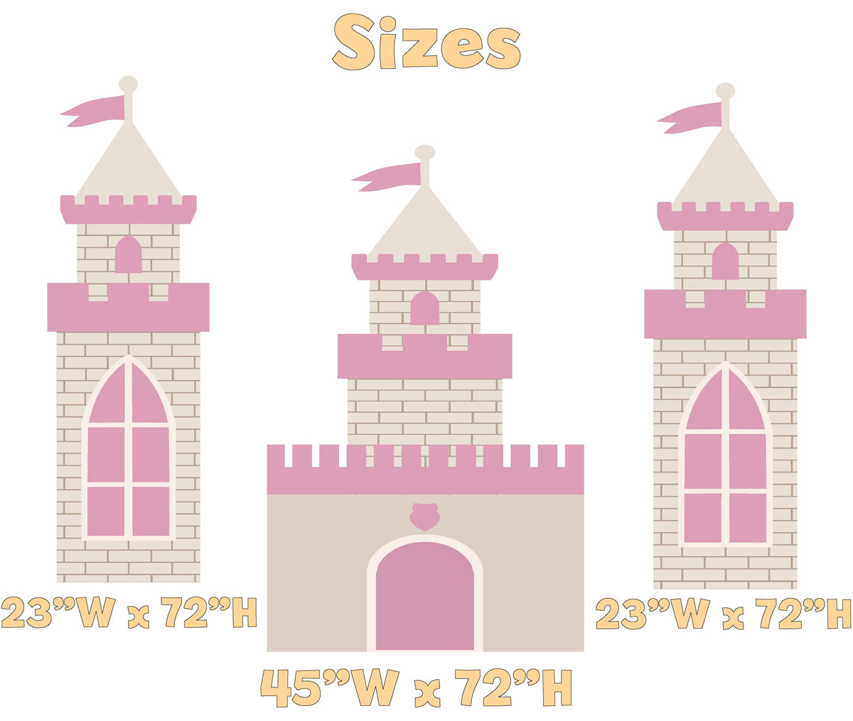 Large Pink 3 PC Castle Cutout, First Birthday, Fantasy, Princess Castle, Girls Baby Shower, Castle Backdrop