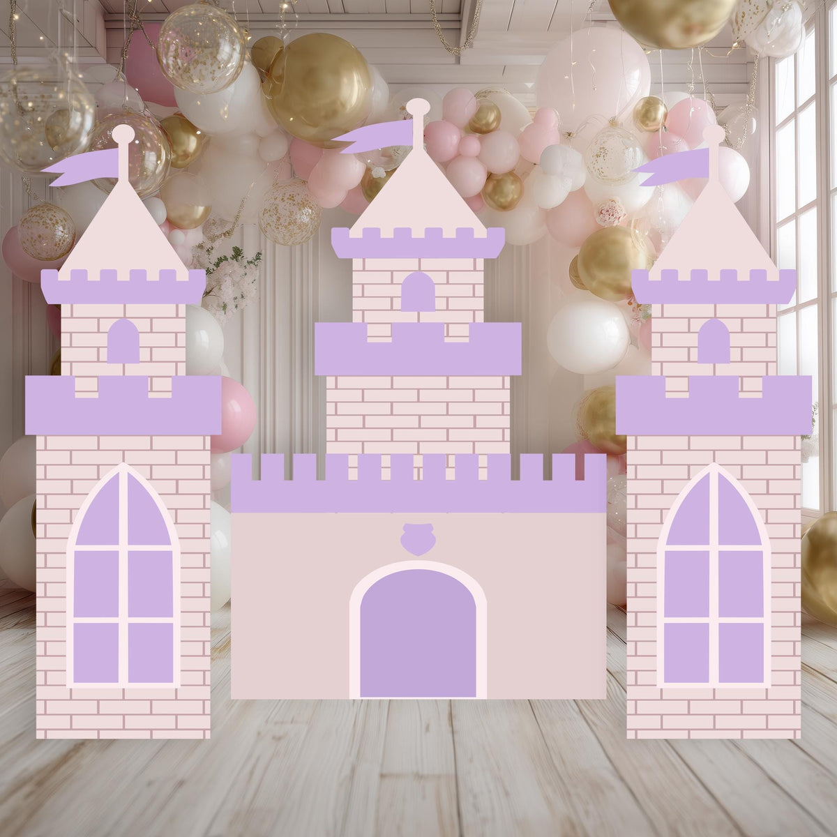Large Purple 3 PC Castle Cutout — custom party decor, printed and cut to shape