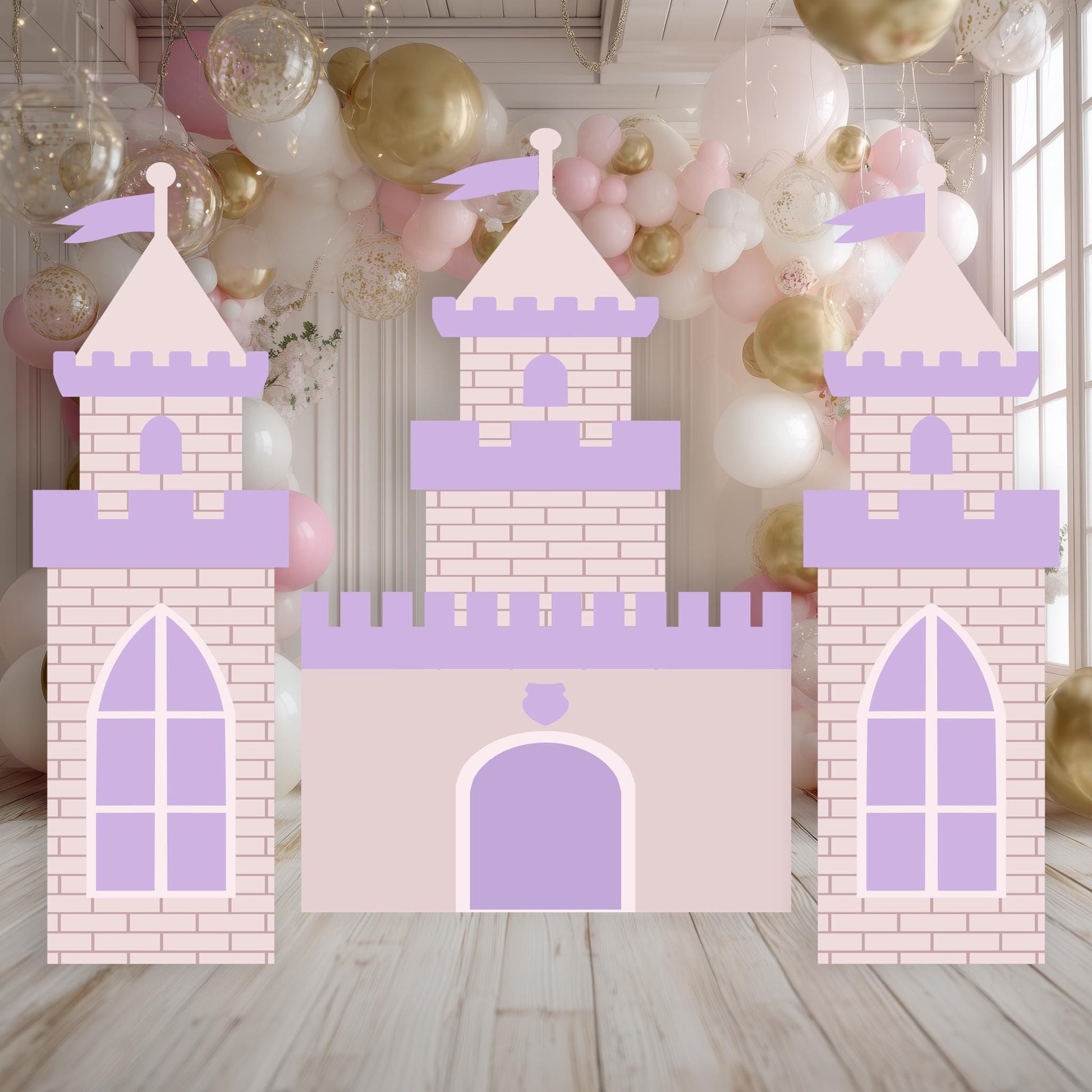 Large Purple 3 PC Castle Cutout — custom party decor, printed and cut to shape