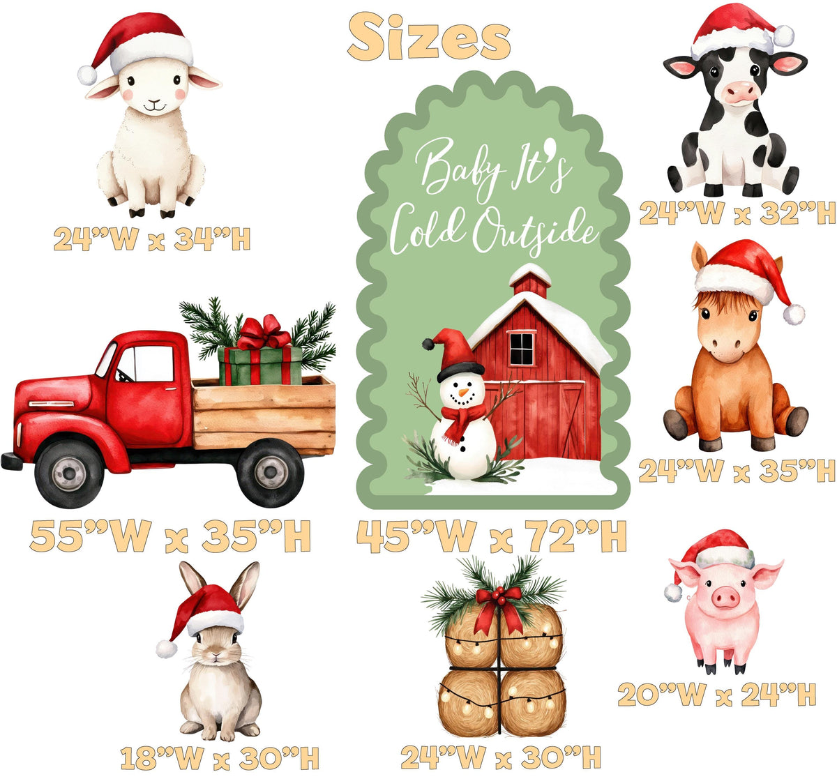 Christmas Farm Animals Cutout, Ranch Animals Party, Barnyard Birthday Prop, Winter Baby Shower, Baby It's Cold Outside