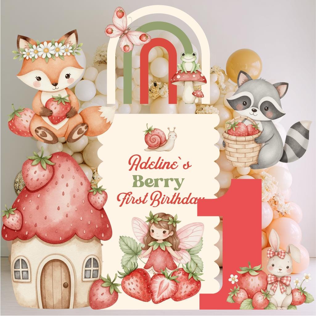 Berry First Birthday Cutouts, Strawberry Backdrop, Sweet Party Decorations, Sweet One, 1st birthday, Welcome Sign