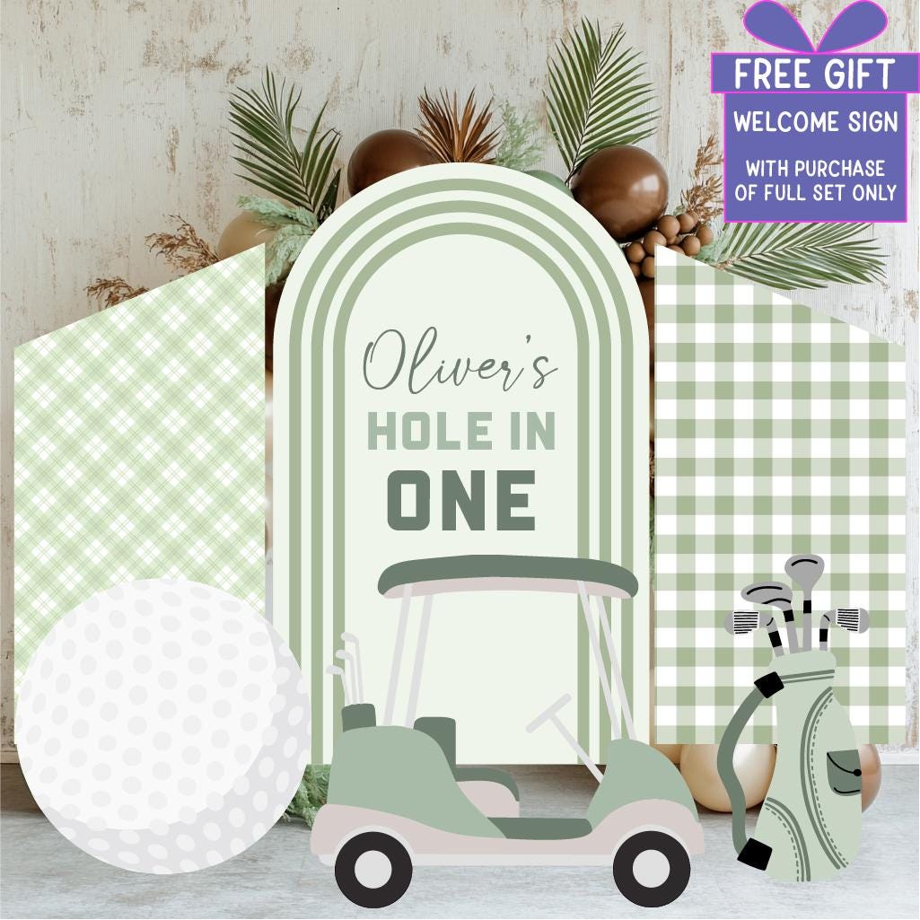 Hole in One Birthday Cutouts (Gingham Arch), Green Golf Party Decor, Golf Baby Shower, 1st Birthday, Baby Shower