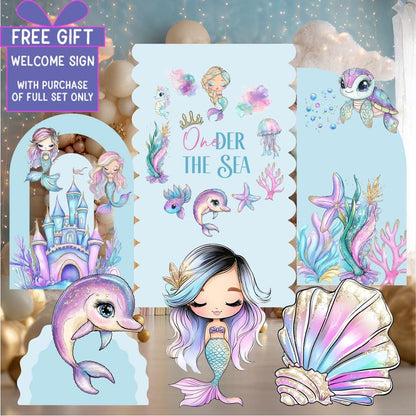 Pastel Mermaid Cutouts — custom party decor, printed and cut to shape