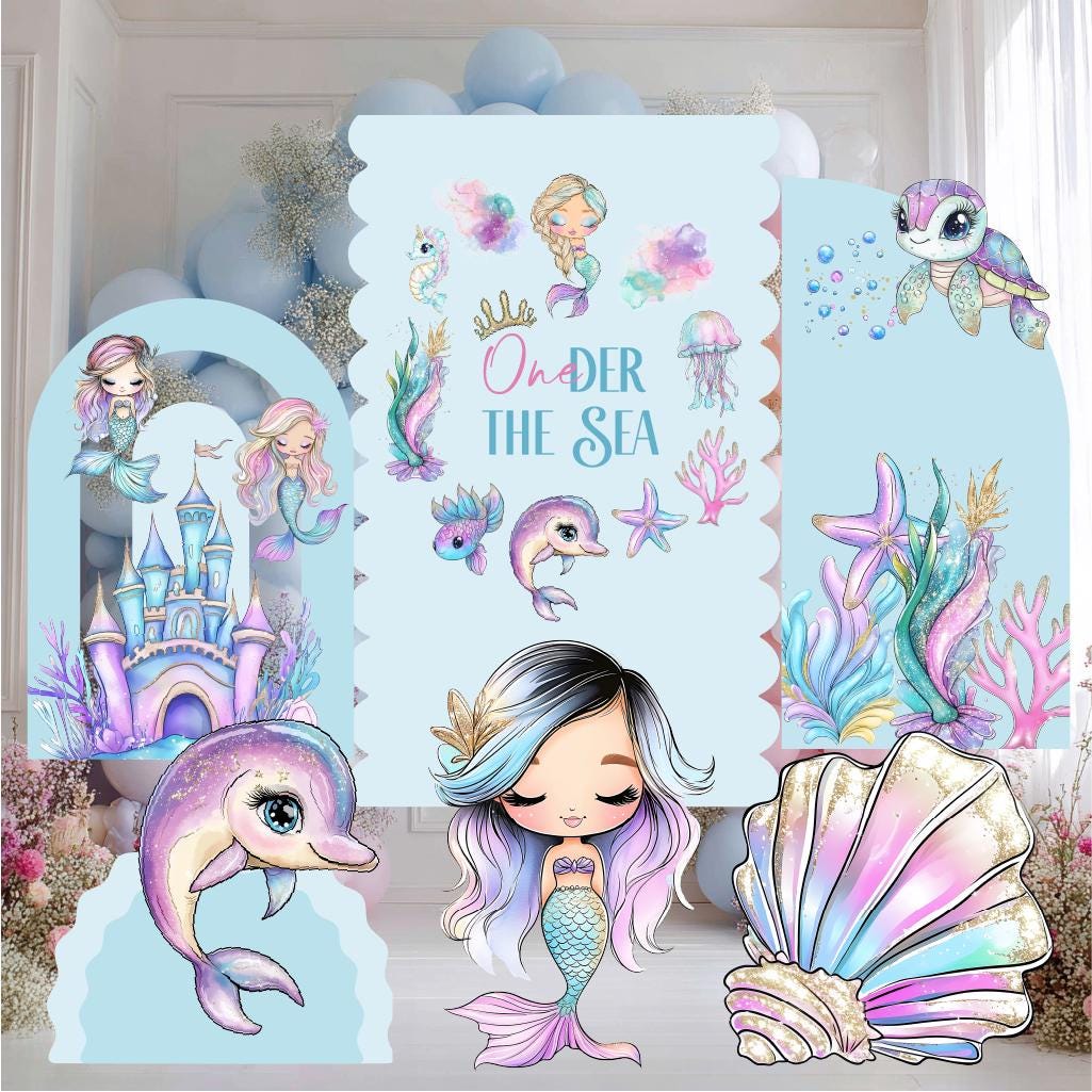 Pastel Mermaid Cutouts, Birthday Party Decor, Props, Under The Sea Party, Arch Backdrop, Welcome Sign, Ocean Animals
