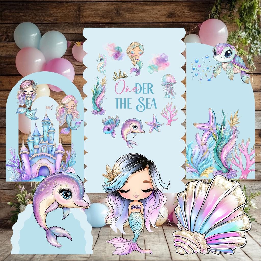 Pastel Mermaid Cutouts, Birthday Party Decor, Props, Under The Sea Party, Arch Backdrop, Welcome Sign, Ocean Animals