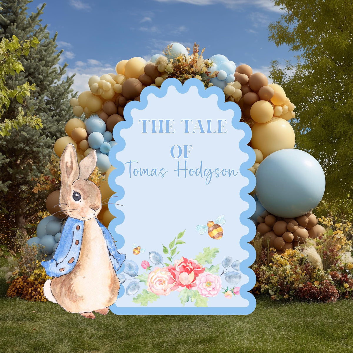 Blue Garden Bunny Cutout, Baby Shower Decor, Backdrop, Gender Reveal, First Birthday, Baby Boy, Newborn