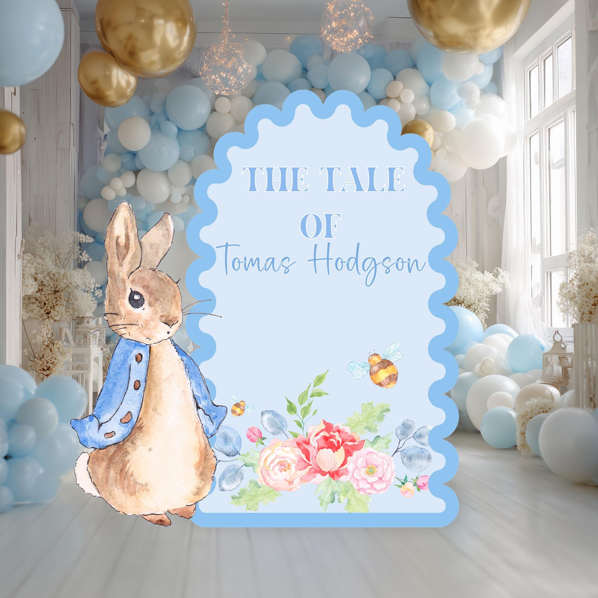 Blue Garden Bunny Cutout, Baby Shower Decor, Backdrop, Gender Reveal, First Birthday, Baby Boy, Newborn