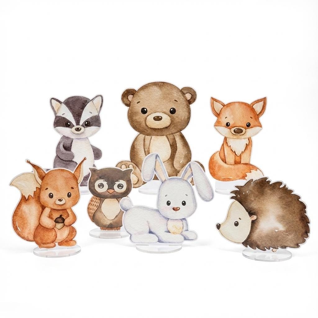 Woodland Animals Double-Sided Table Centerpieces Set 8, Woodland Baby Shower, Nursery Decor, Table Decor, Birthday Decorations