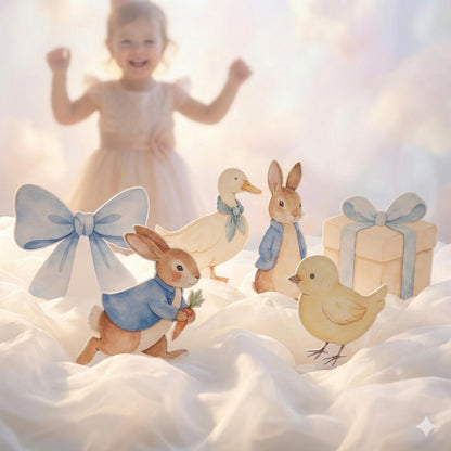 Garden Bunny Double-Sided Table Centerpieces Set 6, Bunny Baby Shower, Nursery Decor, Table Decor, Birthday Decorations