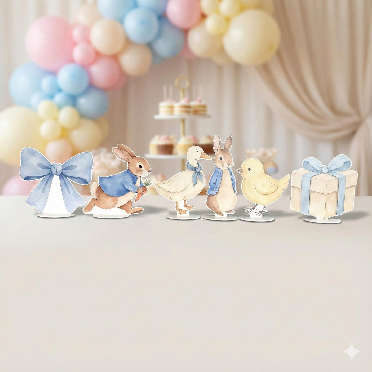 Garden Bunny Double-Sided Table Centerpieces Set 6, Bunny Baby Shower, Nursery Decor, Table Decor, Birthday Decorations