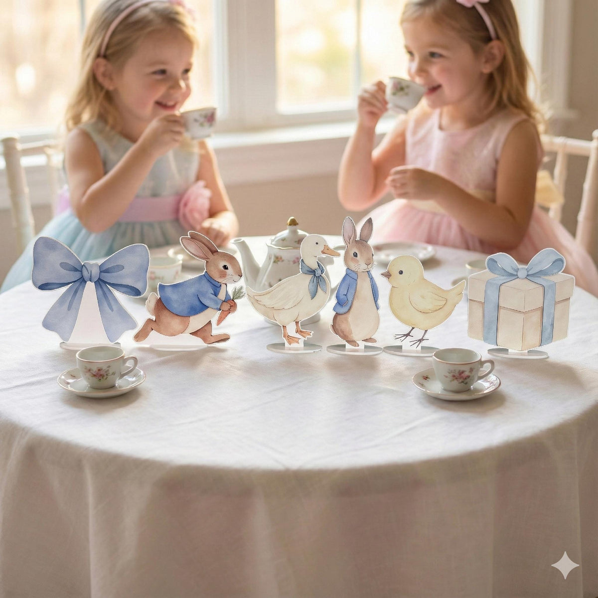 Garden Bunny Double-Sided Table Centerpieces Set 6, Bunny Baby Shower, Nursery Decor, Table Decor, Birthday Decorations