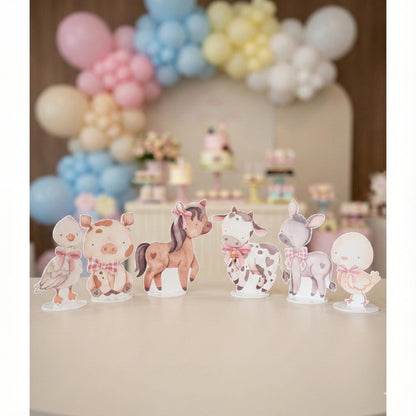 Pink Farm Animals Double-Sided Table Centerpieces Set 6, Baby Shower, Nursery Decor, Table Decor, Birthday Decorations, Farmhouse Decor