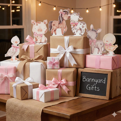 Pink Farm Animals Double-Sided Table Centerpieces Set 6, Baby Shower, Nursery Decor, Table Decor, Birthday Decorations, Farmhouse Decor