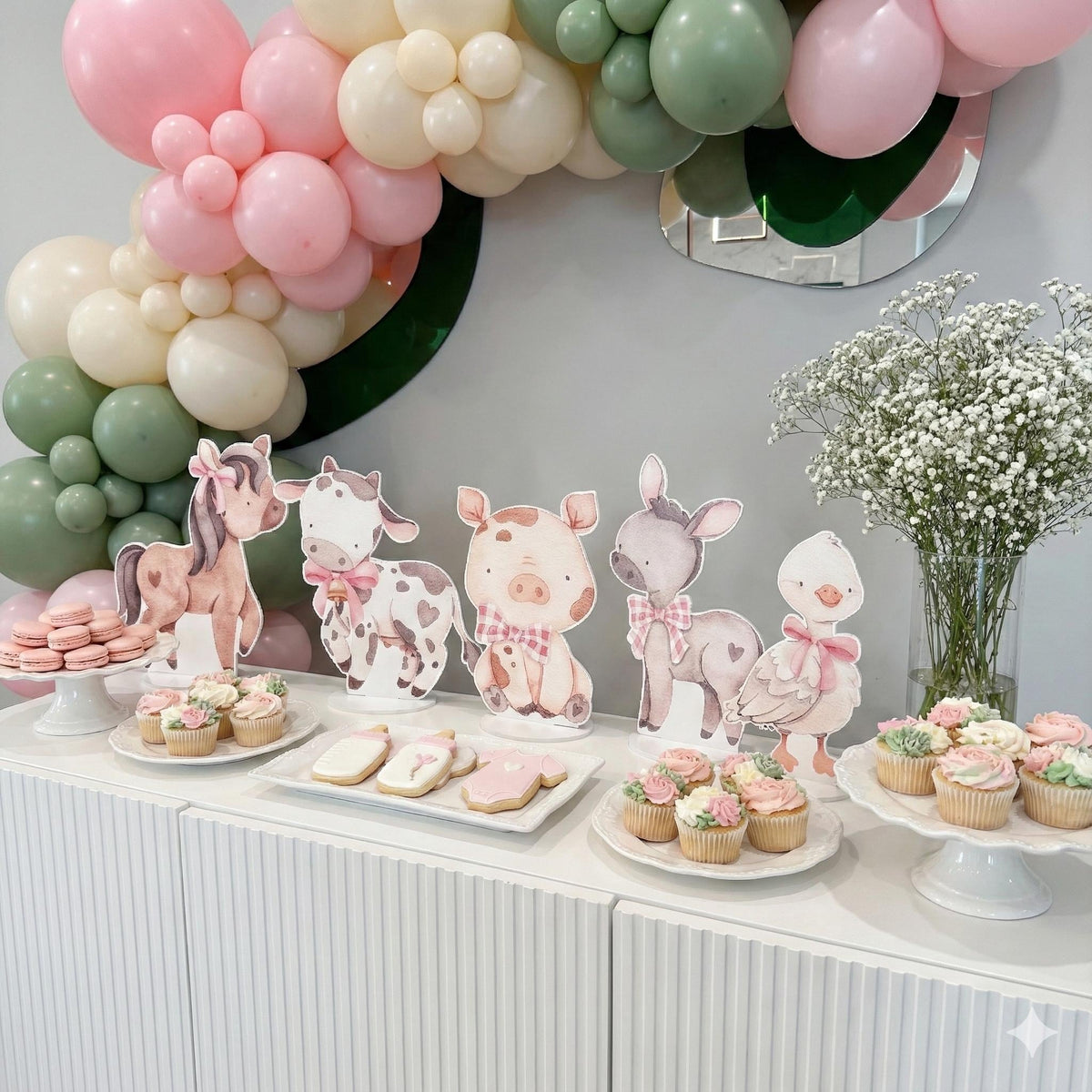Pink Farm Animals Double-Sided Table Centerpieces Set 6, Baby Shower, Nursery Decor, Table Decor, Birthday Decorations, Farmhouse Decor