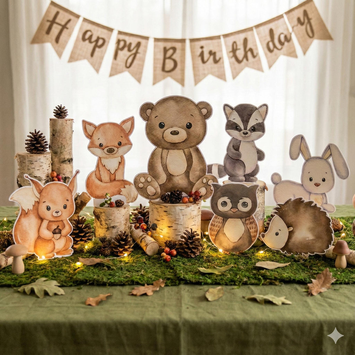 Woodland Animals Double-Sided Table Centerpieces Set 8, Woodland Baby Shower, Nursery Decor, Table Decor, Birthday Decorations