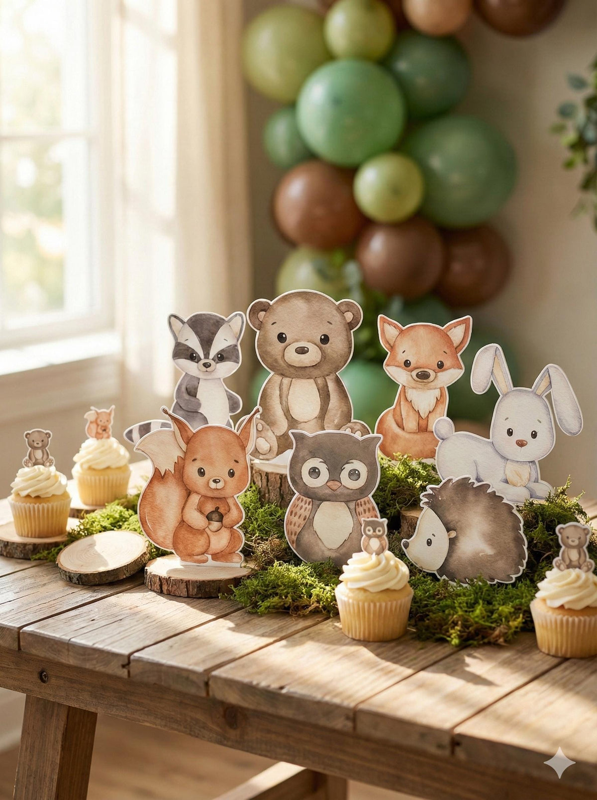 Woodland Animals Double-Sided Table Centerpieces Set 8 — custom party decor, printed and cut to shape
