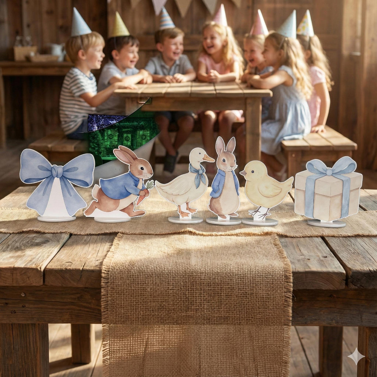 Garden Bunny Double-Sided Table Centerpieces Set 6, Bunny Baby Shower, Nursery Decor, Table Decor, Birthday Decorations