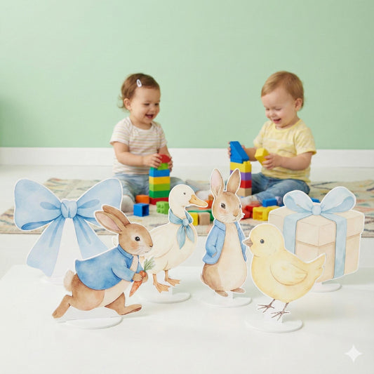 Garden Bunny Double-Sided Table Centerpieces Set 6 — custom party decor, printed and cut to shape