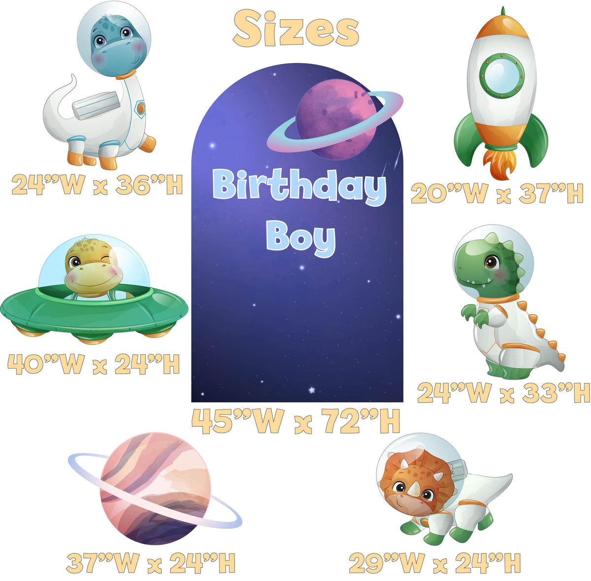 Space Dinosaur Party Cutouts, Astronaut Party Decor, Baby Dino, Birthday Party Props, Baby Shower, Lawn Sign, Blast Off