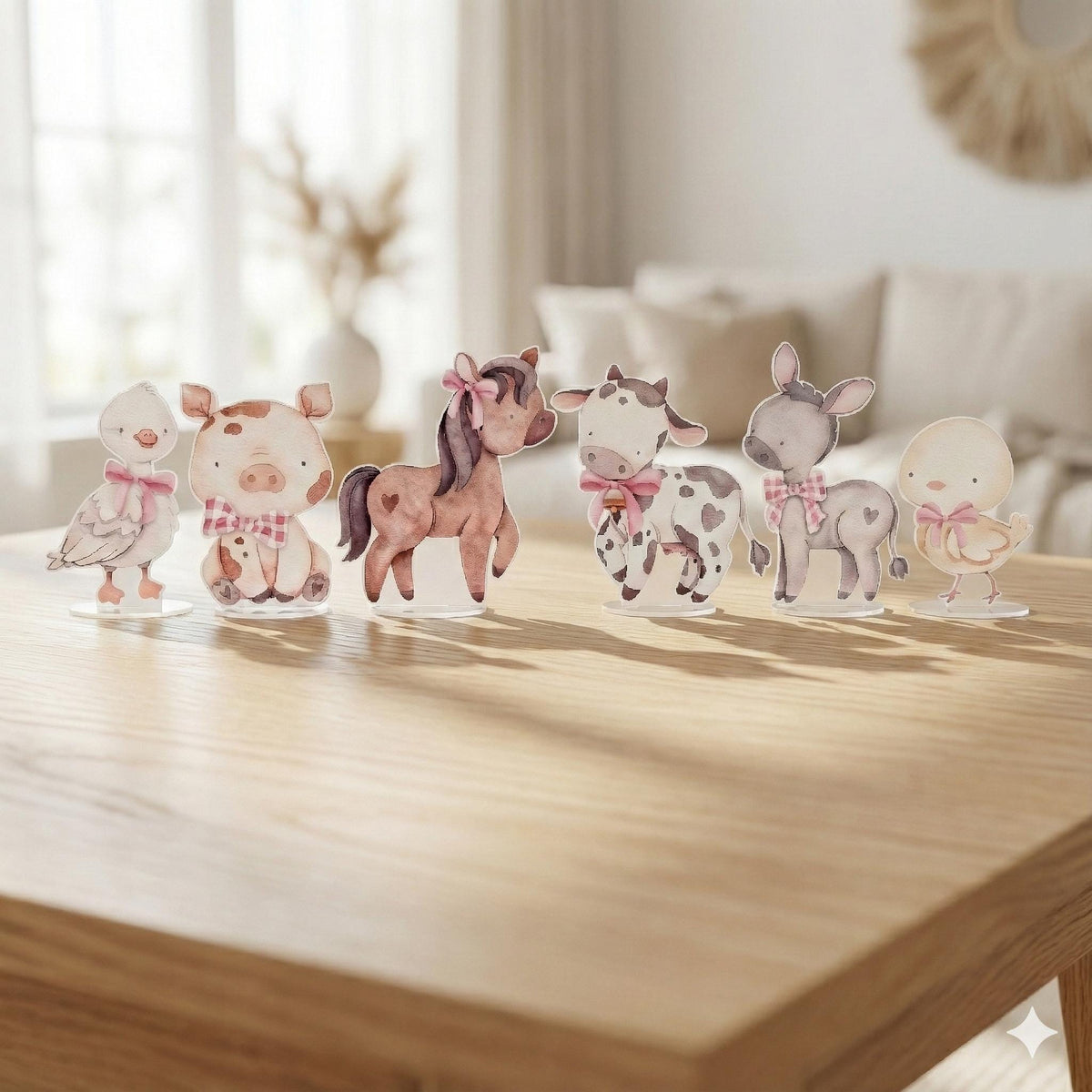 Pink Farm Animals Double-Sided Table Centerpieces Set 6, Baby Shower, Nursery Decor, Table Decor, Birthday Decorations, Farmhouse Decor