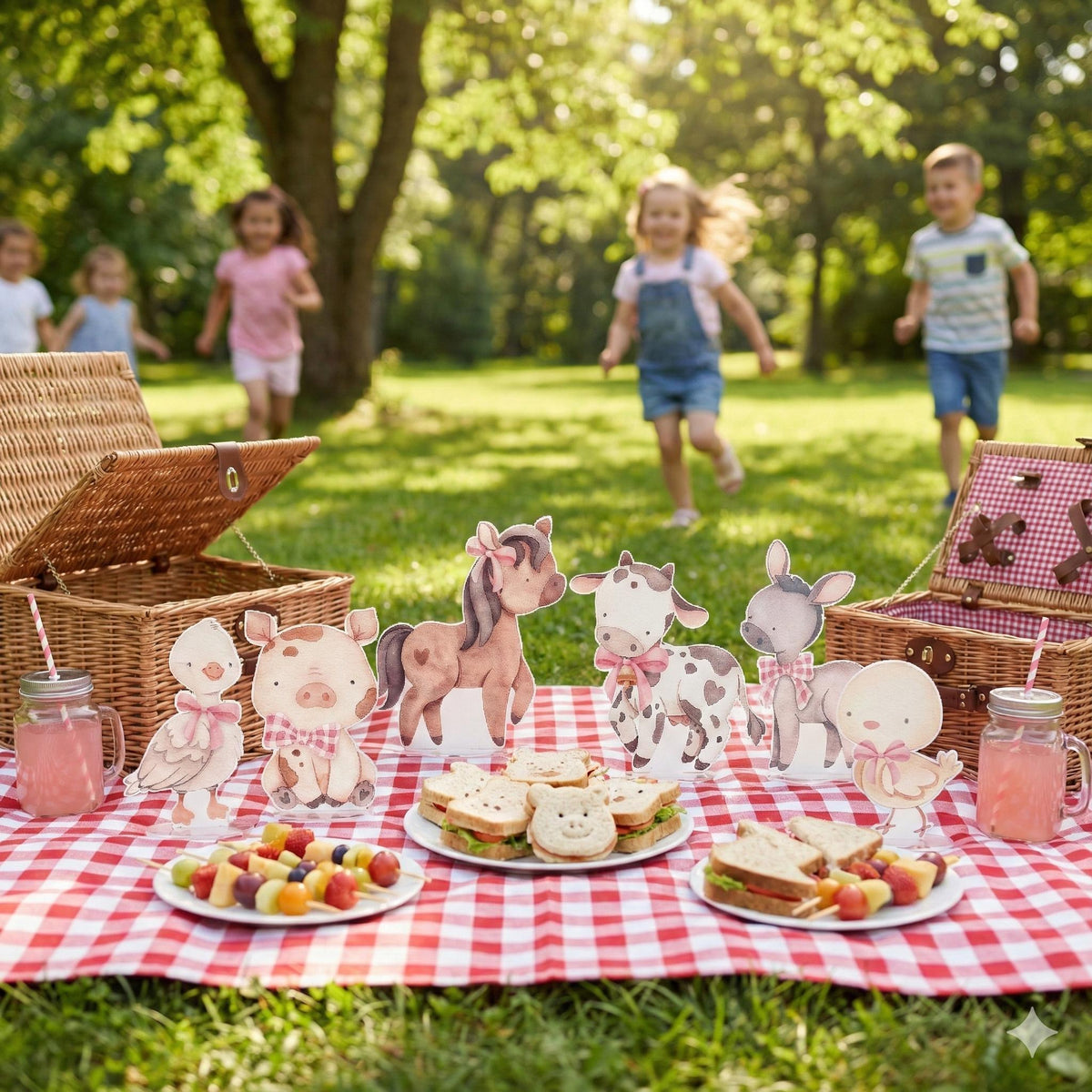 Pink Farm Animals Double-Sided Table Centerpieces Set 6, Baby Shower, Nursery Decor, Table Decor, Birthday Decorations, Farmhouse Decor