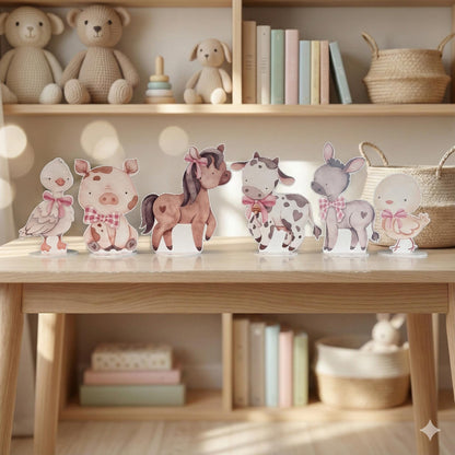 Pink Farm Animals Double-Sided Table Centerpieces Set 6, Baby Shower, Nursery Decor, Table Decor, Birthday Decorations, Farmhouse Decor