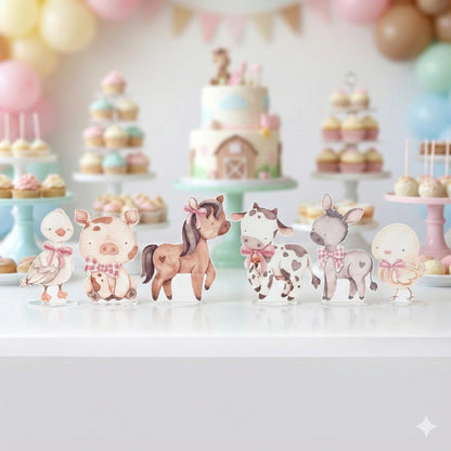 Pink Farm Animals Double-Sided Table Centerpieces Set 6, Baby Shower, Nursery Decor, Table Decor, Birthday Decorations, Farmhouse Decor