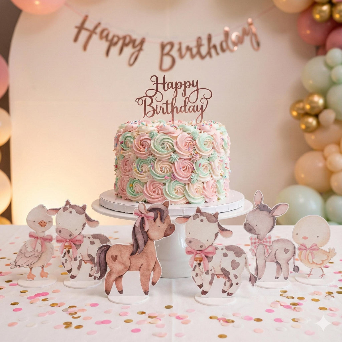Pink Farm Animals Double-Sided Table Centerpieces Set 6, Baby Shower, Nursery Decor, Table Decor, Birthday Decorations, Farmhouse Decor