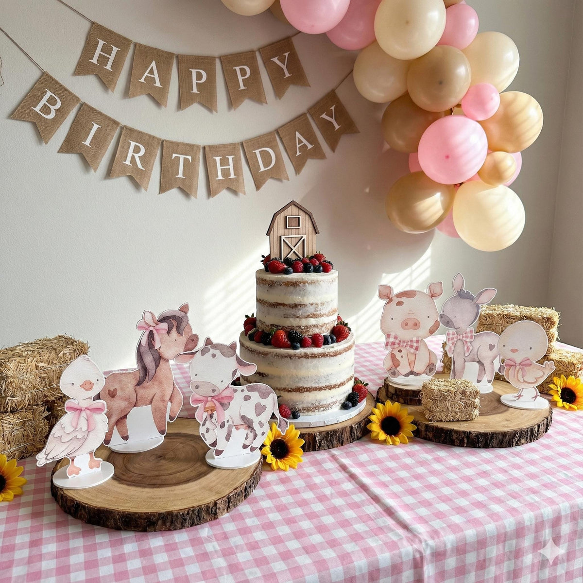 Pink Farm Animals Double-Sided Table Centerpieces Set 6, Baby Shower, Nursery Decor, Table Decor, Birthday Decorations, Farmhouse Decor