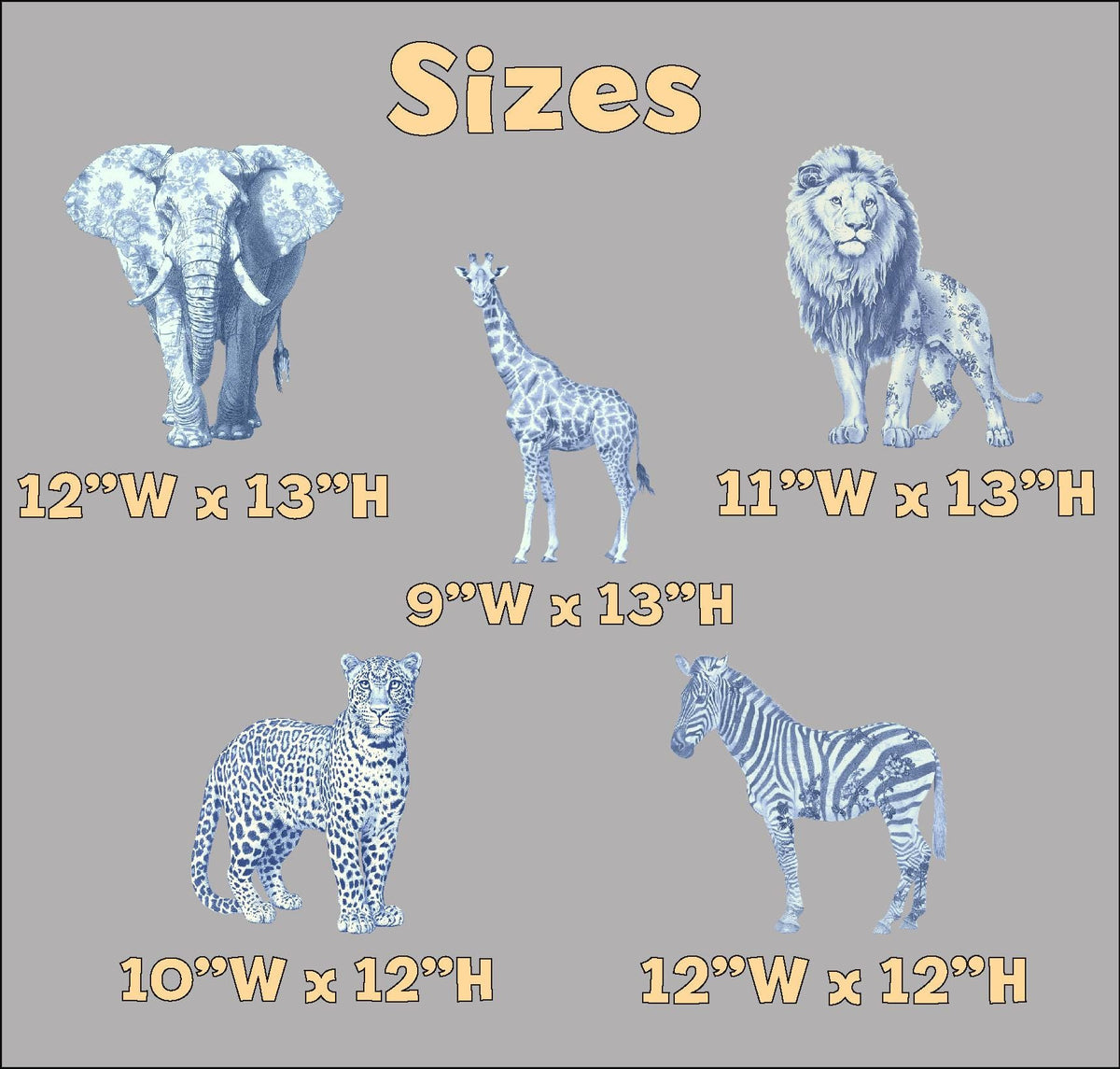 Blue Toile Safari Animals Double-Sided Table Centerpieces Set 5, Jungle Baby Shower, Nursery Decor, Table Decor, Birthday Decorations