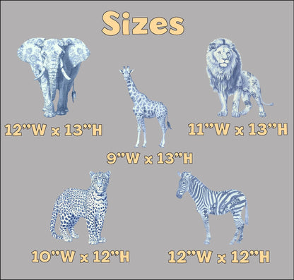 Blue Toile Safari Animals Double-Sided Table Centerpieces Set 5, Jungle Baby Shower, Nursery Decor, Table Decor, Birthday Decorations