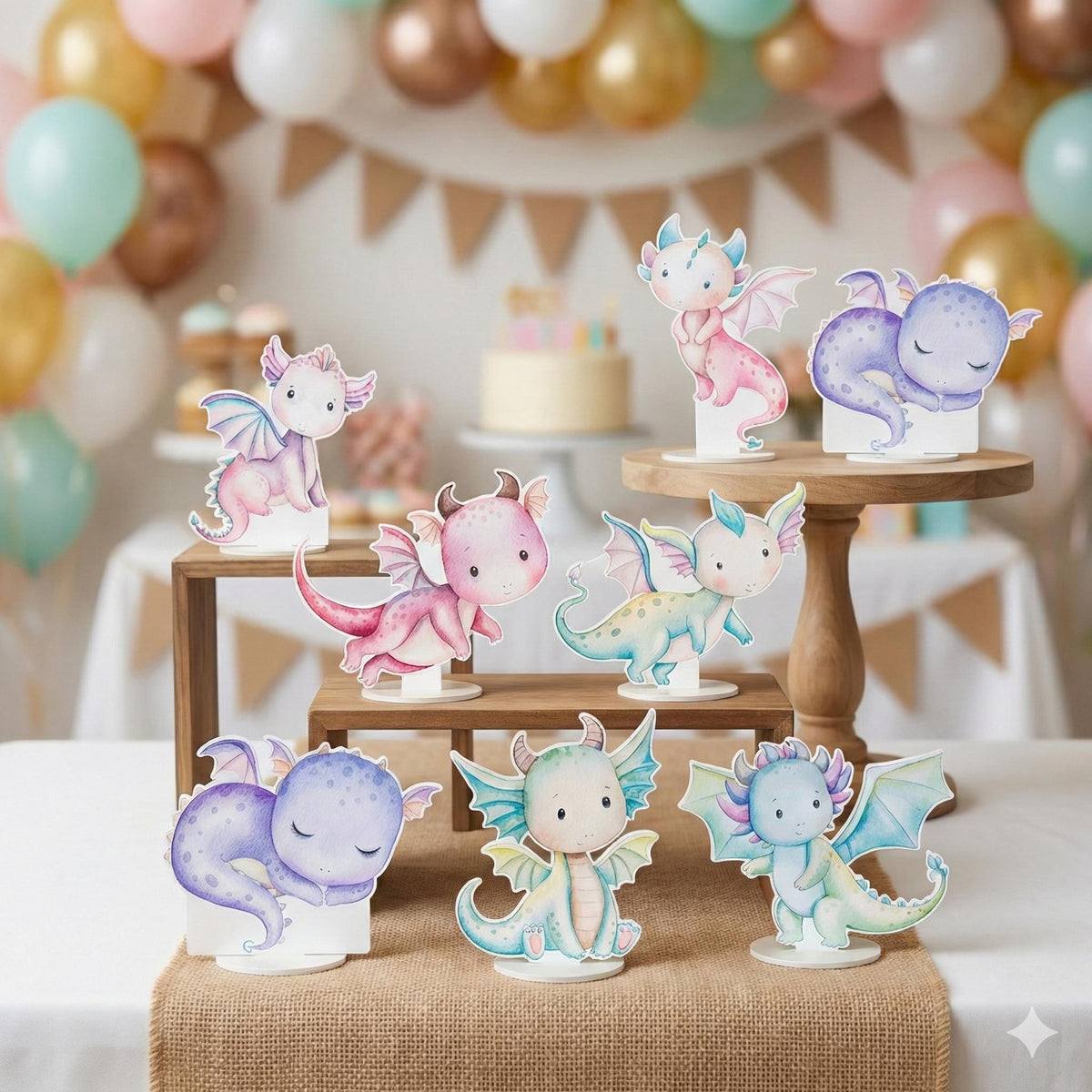 Pastel Baby Dragons Double-Sided Table Centerpieces Set 7, Baby Shower, Nursery Decor, Table Decor, Birthday Decorations