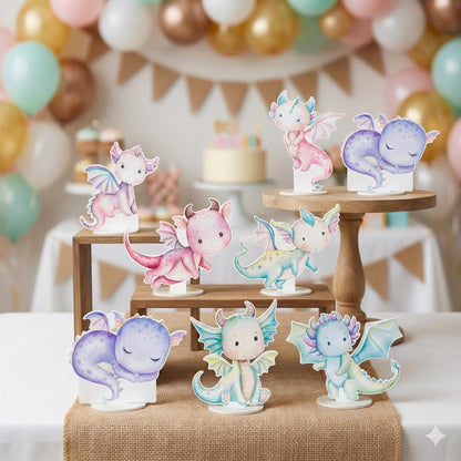 Pastel Baby Dragons Double-Sided Table Centerpieces Set 7, Baby Shower, Nursery Decor, Table Decor, Birthday Decorations