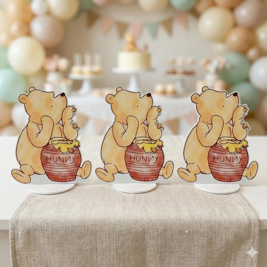 Classic Honey Bear Double-Sided Table Centerpieces — custom party decor, printed and cut to shape