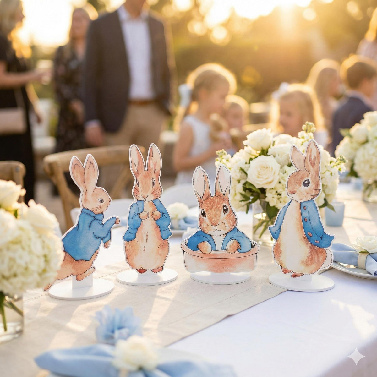 Blue Garden Bunny Double-Sided Table Centerpieces Set 4, Bunny Baby Shower, Nursery Decor, Table Decor, Birthday Decorations