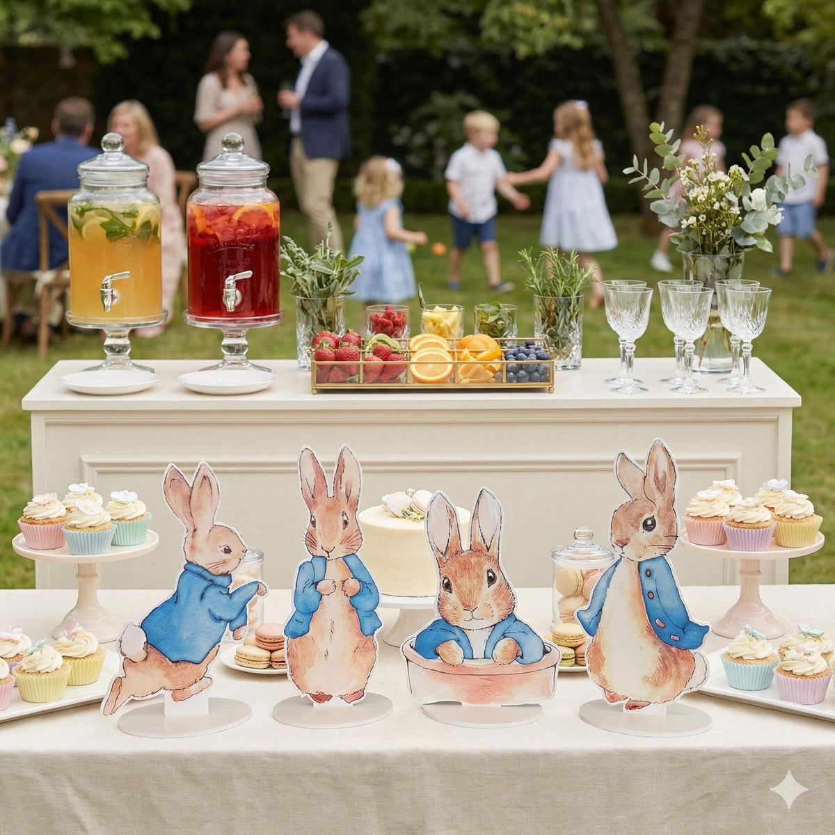 Blue Garden Bunny Double-Sided Table Centerpieces Set 4, Bunny Baby Shower, Nursery Decor, Table Decor, Birthday Decorations