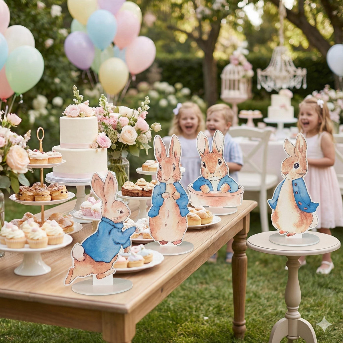 Blue Garden Bunny Double-Sided Table Centerpieces Set 4, Bunny Baby Shower, Nursery Decor, Table Decor, Birthday Decorations