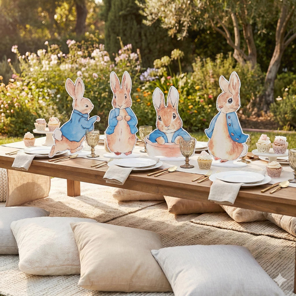 Blue Garden Bunny Double-Sided Table Centerpieces Set 4, Bunny Baby Shower, Nursery Decor, Table Decor, Birthday Decorations
