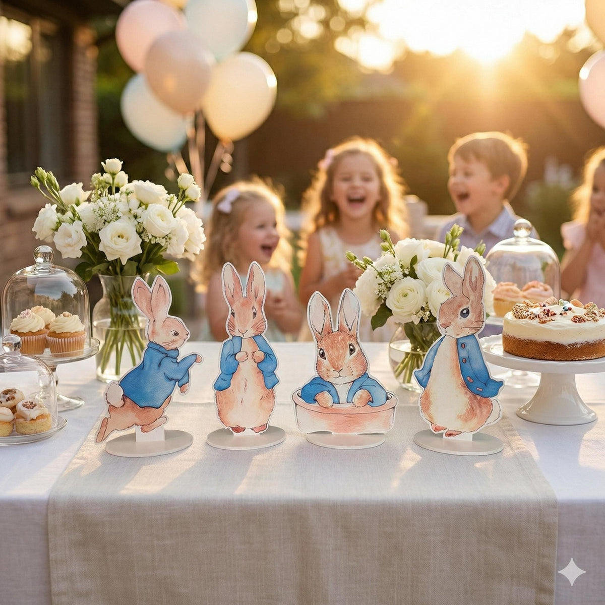 Blue Garden Bunny Double-Sided Table Centerpieces Set 4, Bunny Baby Shower, Nursery Decor, Table Decor, Birthday Decorations