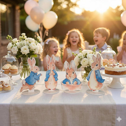 Blue Garden Bunny Double-Sided Table Centerpieces Set 4, Bunny Baby Shower, Nursery Decor, Table Decor, Birthday Decorations