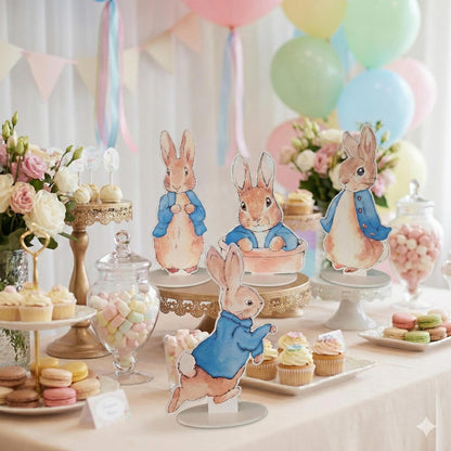 Blue Garden Bunny Double-Sided Table Centerpieces Set 4, Bunny Baby Shower, Nursery Decor, Table Decor, Birthday Decorations
