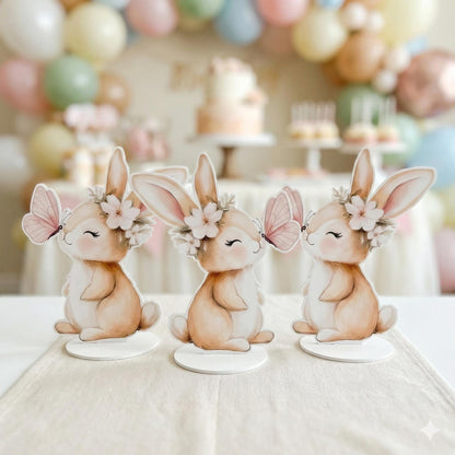 Cute Bunny Double-Sided Table Centerpieces — custom party decor, printed and cut to shape
