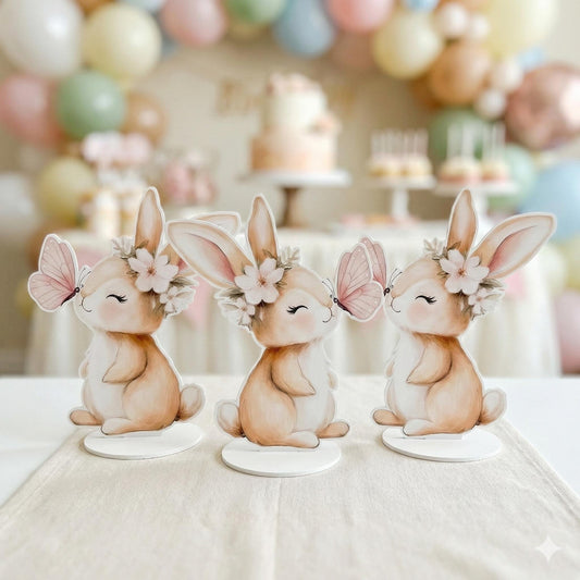 Cute Bunny Double-Sided Table Centerpieces — custom party decor, printed and cut to shape