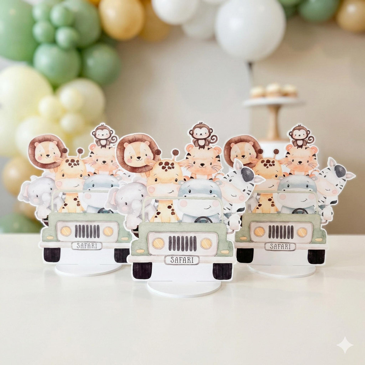 Safari Animals Truck Double-Sided Table Centerpieces, Jungle Baby Shower, Nursery Decor, Table Decor, Birthday Decorations, Wild One