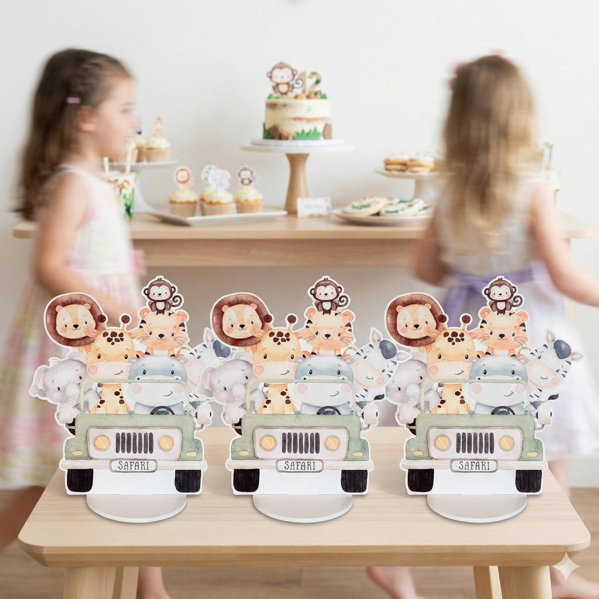 Safari Animals Truck Double-Sided Table Centerpieces, Jungle Baby Shower, Nursery Decor, Table Decor, Birthday Decorations, Wild One