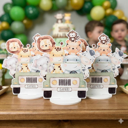 Safari Animals Truck Double-Sided Table Centerpieces, Jungle Baby Shower, Nursery Decor, Table Decor, Birthday Decorations, Wild One