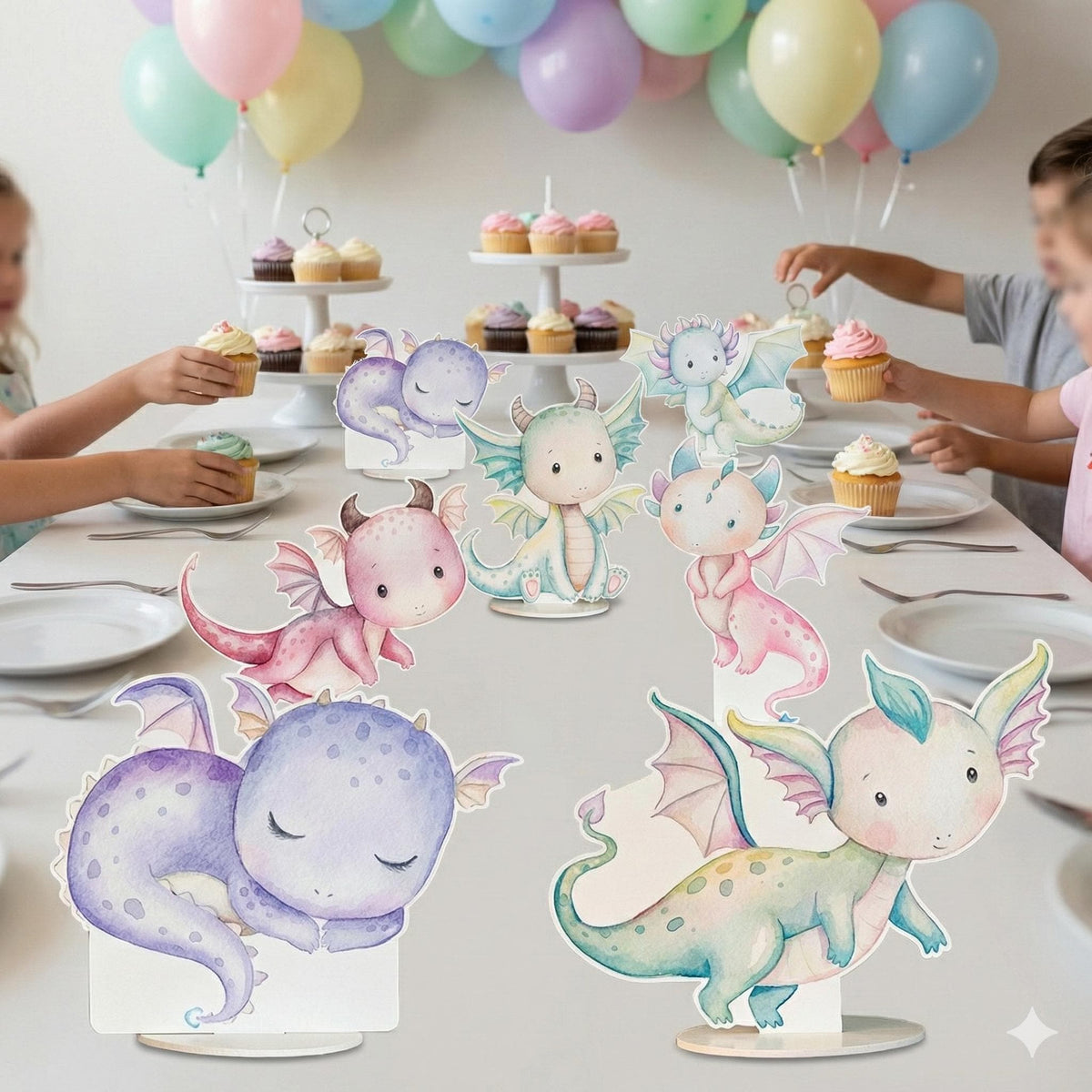 Pastel Baby Dragons Double-Sided Table Centerpieces Set 7, Baby Shower, Nursery Decor, Table Decor, Birthday Decorations